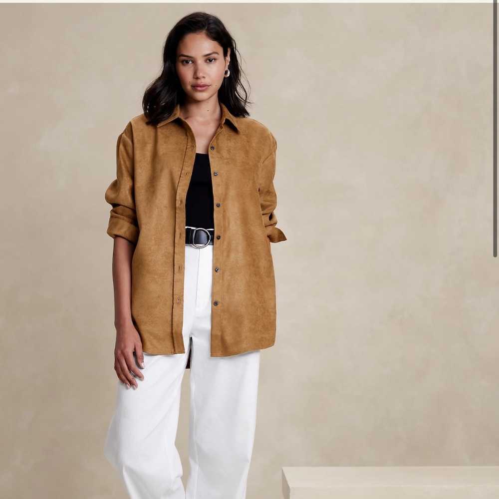 Women’s Banana Republic Oversized Vegan Suede Top in “Horse Hair”